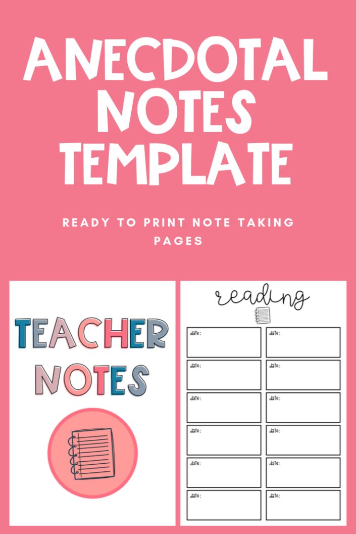 the printable teacher notes template is shown with pink background and white writing on it