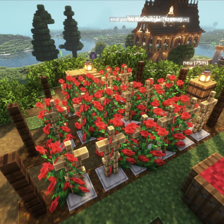 an aerial view of a flower garden in minecraft