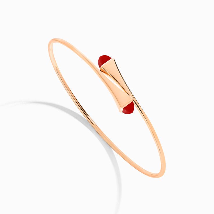 Cleo Wire Gold Slip-On Bracelet Marli New York Rose Red Coral XXXS Elegant 14k Gold Red Bracelet, Elegant Red Bangle Gold Bracelet, Elegant Red Gold Bangle Bracelet, Luxury Red Round Gold Bracelet, Luxury Red Gold Bracelet For Formal Occasions, Luxury Red Gold Bracelet For Formal Events, Luxury Red Bangle, Luxury Flexible Rose Gold Bracelet, Luxury Red Bangle Jewelry