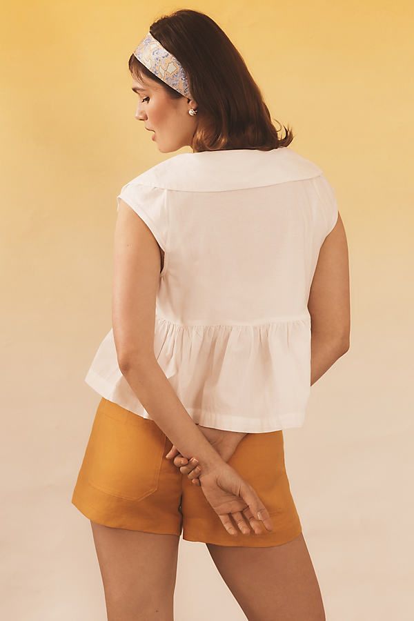 Cotton, modal Pullover styling Machine wash Imported | Babydoll Blouse by Maeve in White, Women's, Size: Largearge, Cotton/Modal at Anthropologie Cotton V-neck Blouse For Loungewear, Fitted White Effortless Tops, White Fitted Effortless Tops, White Fitted Effortless Style Tops, Effortless Fitted White Tops, Effortless White Fitted Tops, Fitted Feminine Cotton Top, Summer Cotton Loungewear Blouse, Feminine Fitted Cotton Tops