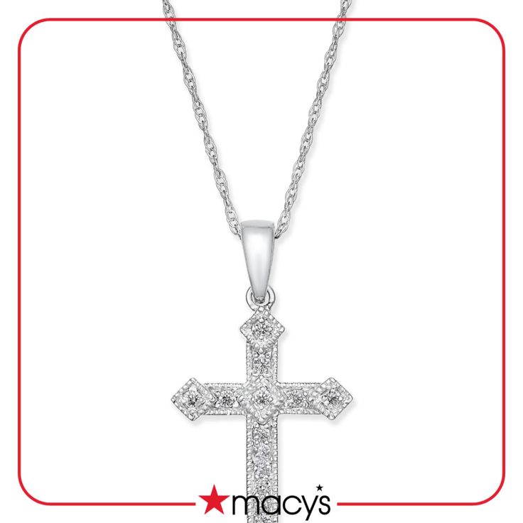 in stock Macy's White Diamond Necklaces, Macy's Diamond Cut Diamond Necklace As Gift, Macy's Diamond Cut Necklace As Gift, Macy's Diamond Cut Necklace For Gift, Macy's Diamond Necklace In White Gold And Sterling Silver, Macy's White Gold Diamond Necklace In Sterling Silver, Macy's White Gold Sterling Silver Diamond Necklace, White Gold Cross Pendant With Diamond Accents, Macy's 14k White Gold Jewelry With Diamond Accents