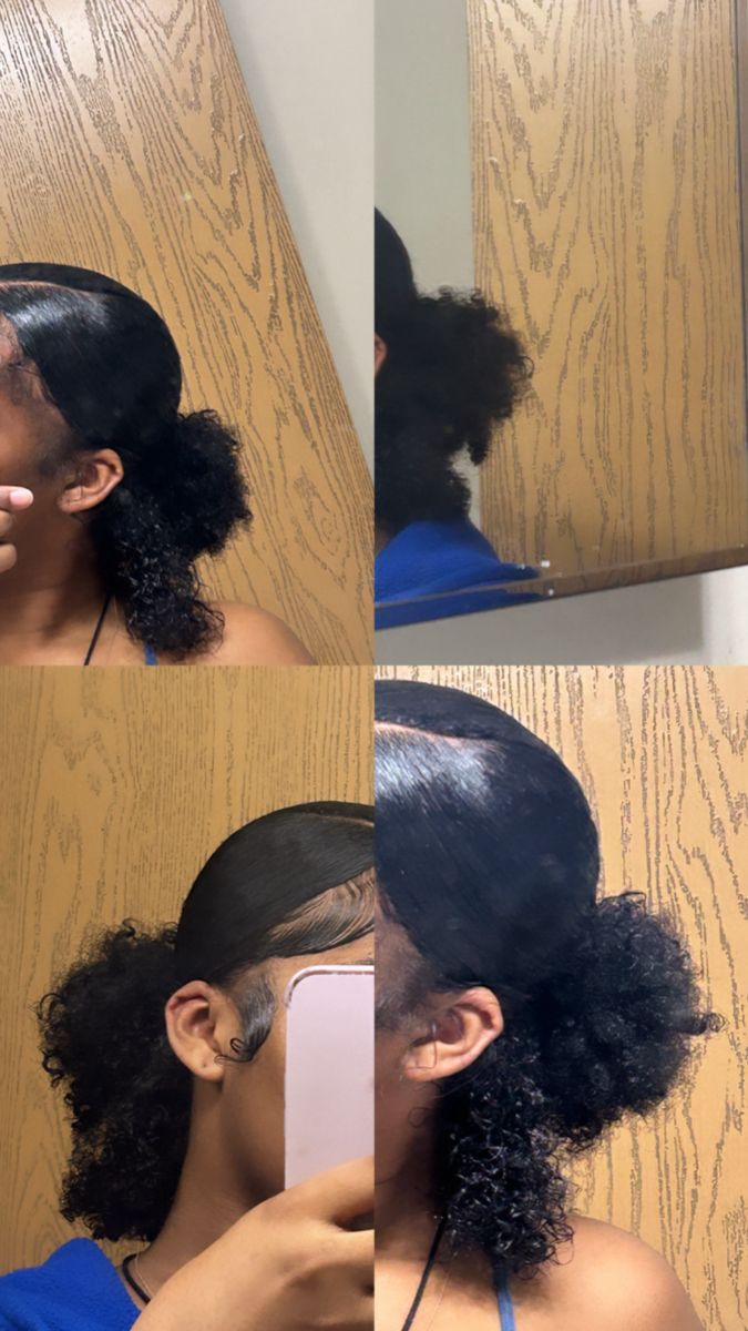 V-part ponytail with curls out in the back Ponytail With Curls, Cute Natural Hairstyles, Natural Hair Bun Styles, Short Box Braids Hairstyles, Quick Natural Hair Styles, Edges Hair, Cute Curly Hairstyles, Dyed Hair Inspiration, Girls Natural Hairstyles