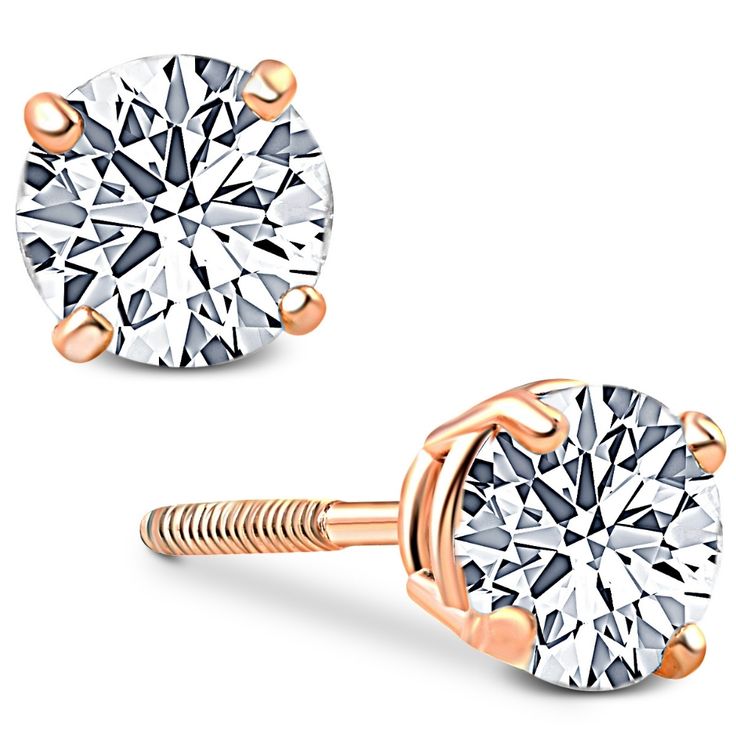 This classic pair of round studs features 2 matching round brilliant cut natural diamonds.  All diamonds are prong set in 14k rose gold screw on screw off findings. Rose Gold Diamond Earrings Round Cut, Classic Rose Gold Round Diamond Earrings, Rose Gold Round Cut Diamond Earrings, Rose Gold Round Diamond Earrings With Brilliant Cut, Rose Gold Diamond Earrings With Single Round Cut, Rose Gold Diamond Earrings With Prong Setting, Classic Rose Gold Round Cut Diamond Earrings, Rose Gold Round Jewelry With Screw Back, Rose Gold Diamond Earrings