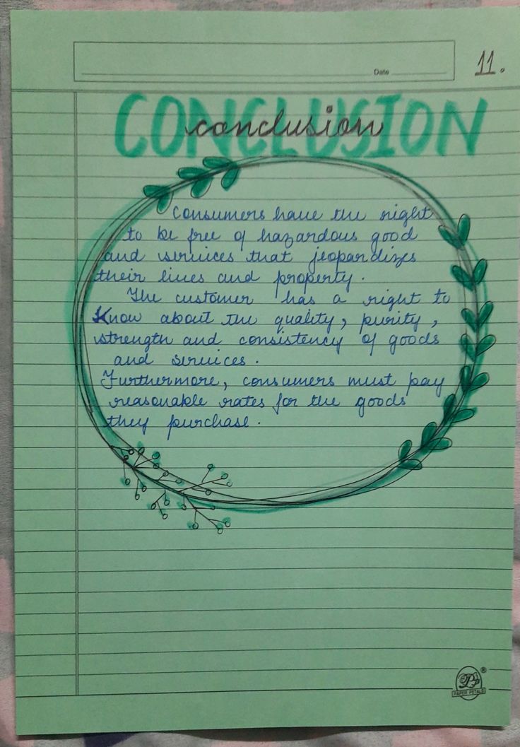 a piece of paper with writing on it that says,'conclusion'and is surrounded by leaves