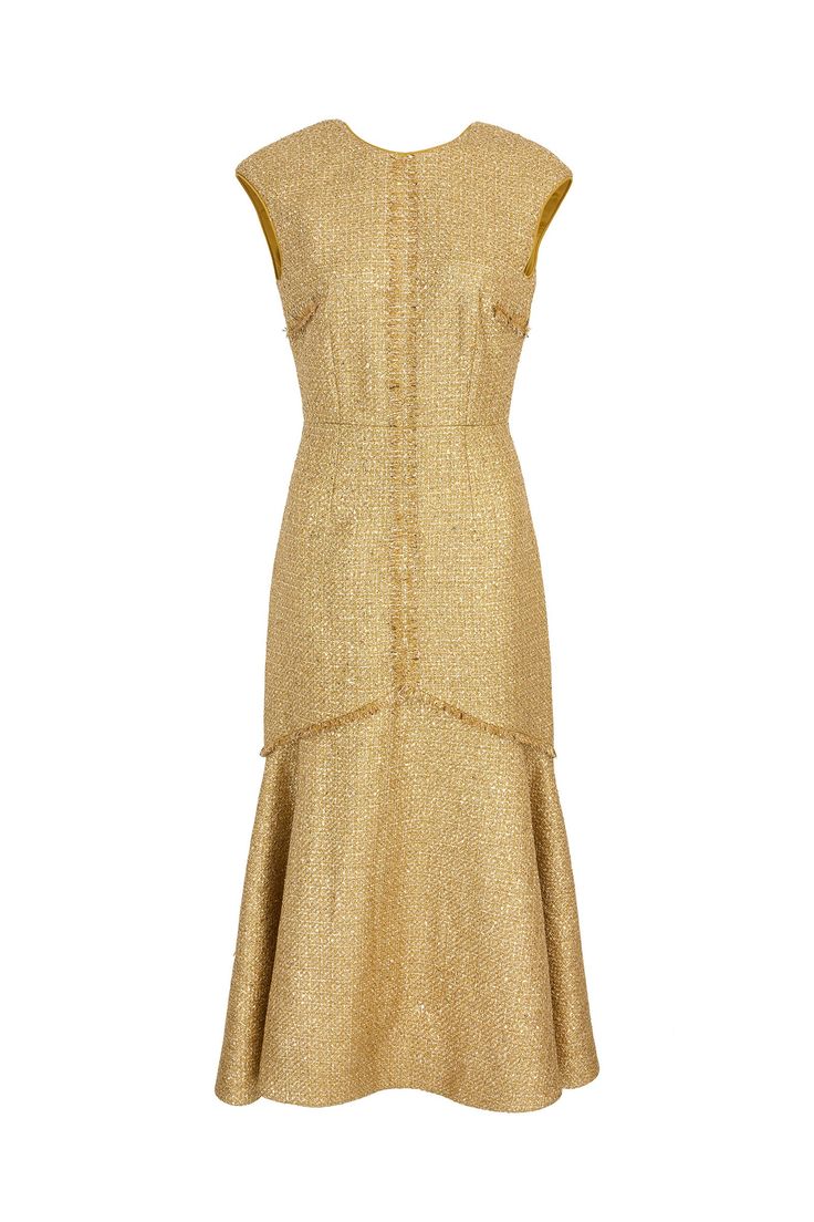 Classic Dresses For Women Classy, Feminine Movement, Suzannah London, Tweed Midi Dress, Low Back Bra, Golden Fashion, Chanel Dresses, Edgy Glam, Fantastic Fashion