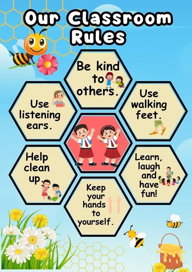 the classroom rules poster with bees and honeycombs