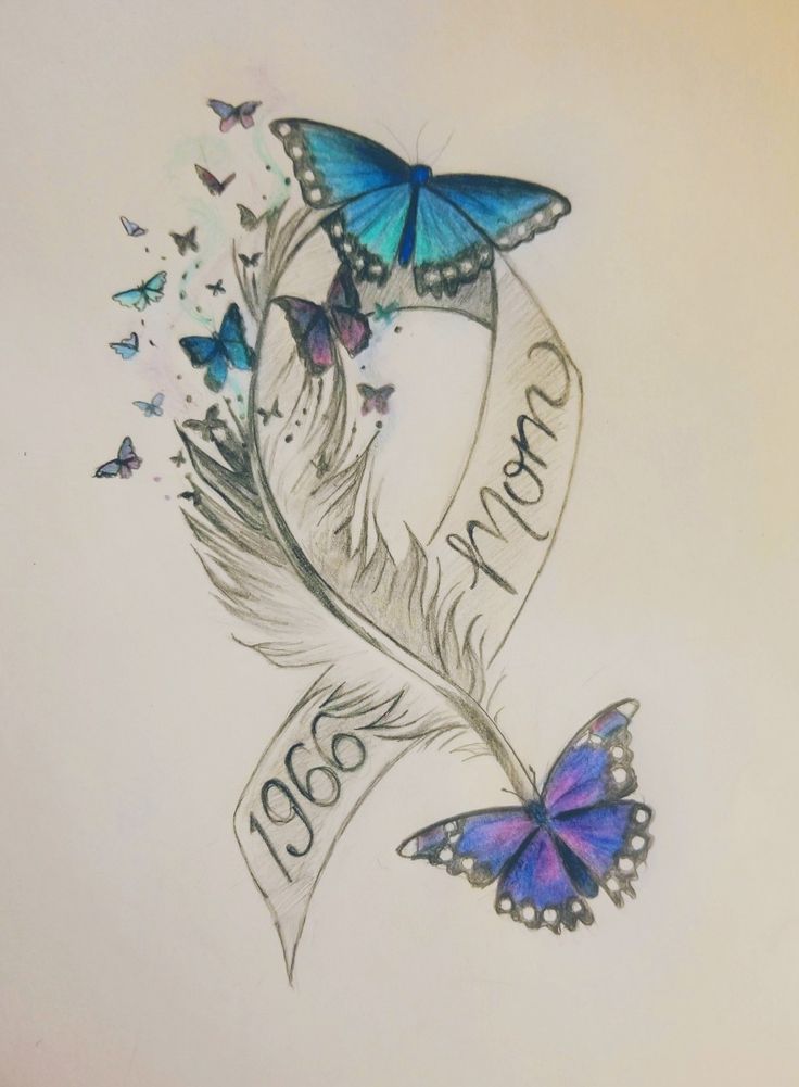 a drawing of two butterflies and a ribbon with the words i love you on it