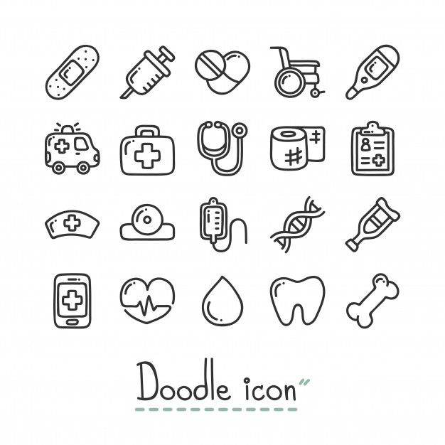 doodle icon set with medical icons