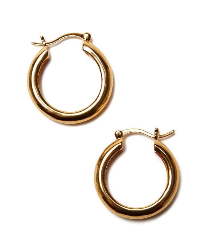 #color_Gold Classic Gold-tone Tarnish Resistant Hoop Earrings, Gold-tone Classic Huggie Earrings For Everyday, Classic Brass Small Hoop Huggie Earrings, Classic Small Hoop Huggie Earrings In Brass, Classic Gold Rounded Hoop Earrings, Nickel-free Classic Brass Hoop Earrings, Classic Small Hoop Brass Earrings, Small Gold-tone Polished Hoop Earrings, Small Gold-tone Hoop Earrings With Polished Finish