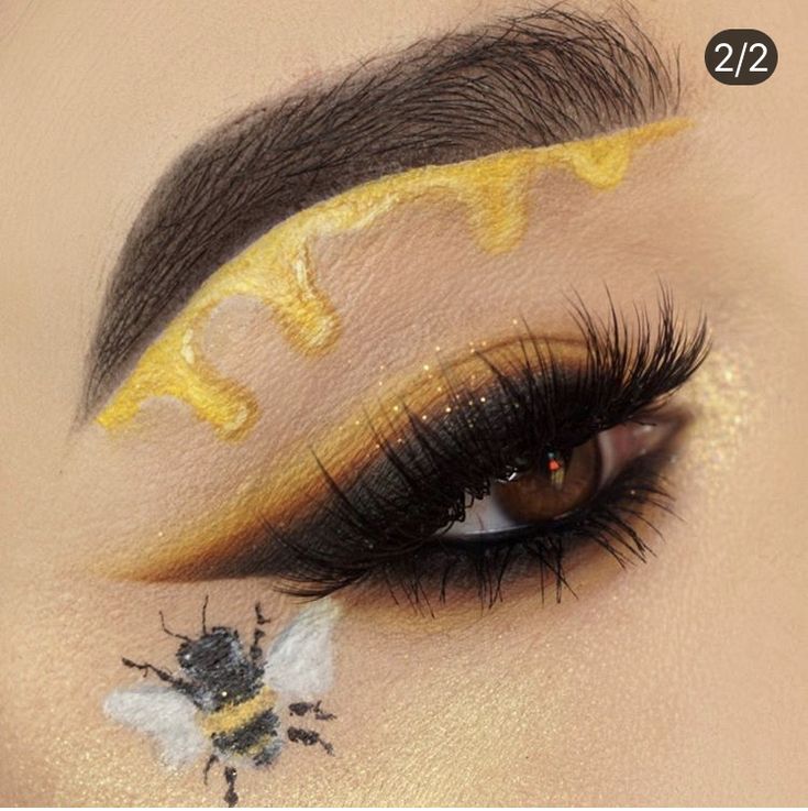 Bee Costume Makeup, Bumblebee Makeup, Bee Makeup, Cute Halloween Makeup, Carnival Makeup, Cute Eye Makeup, Face Paint Makeup, Halloween Eye Makeup, Face Art Makeup