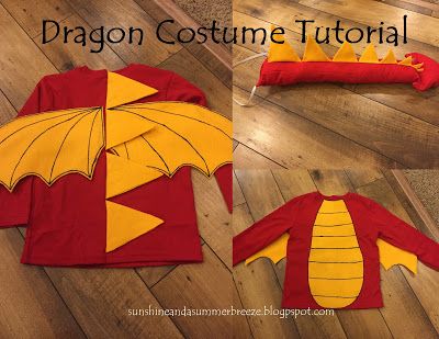 the dragon costume is made with red and yellow fabric