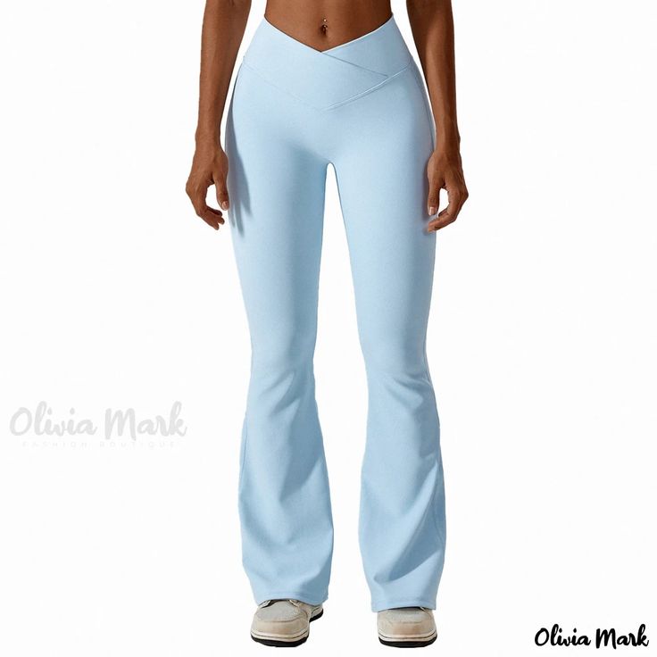 Olivia Mark - Cross High-Waisted Yoga Flare Pants Dance Fitness Wide Leg Pants Casual Butt-Lifting Workout Palazzo Pants High Waist Yoga Pants With 4-way Stretch For Spring, Elastane Yoga Pants, High Stretch Mid-rise Bottoms With Pockets, High Stretch Yoga Pants Trousers, Solid Color Workout Yoga Trousers, High-stretch Mid-rise Bottoms With Pockets, Solid Yoga Trousers For Workout, High Stretch Yoga Trousers, High Stretch Yoga Trousers For Yoga