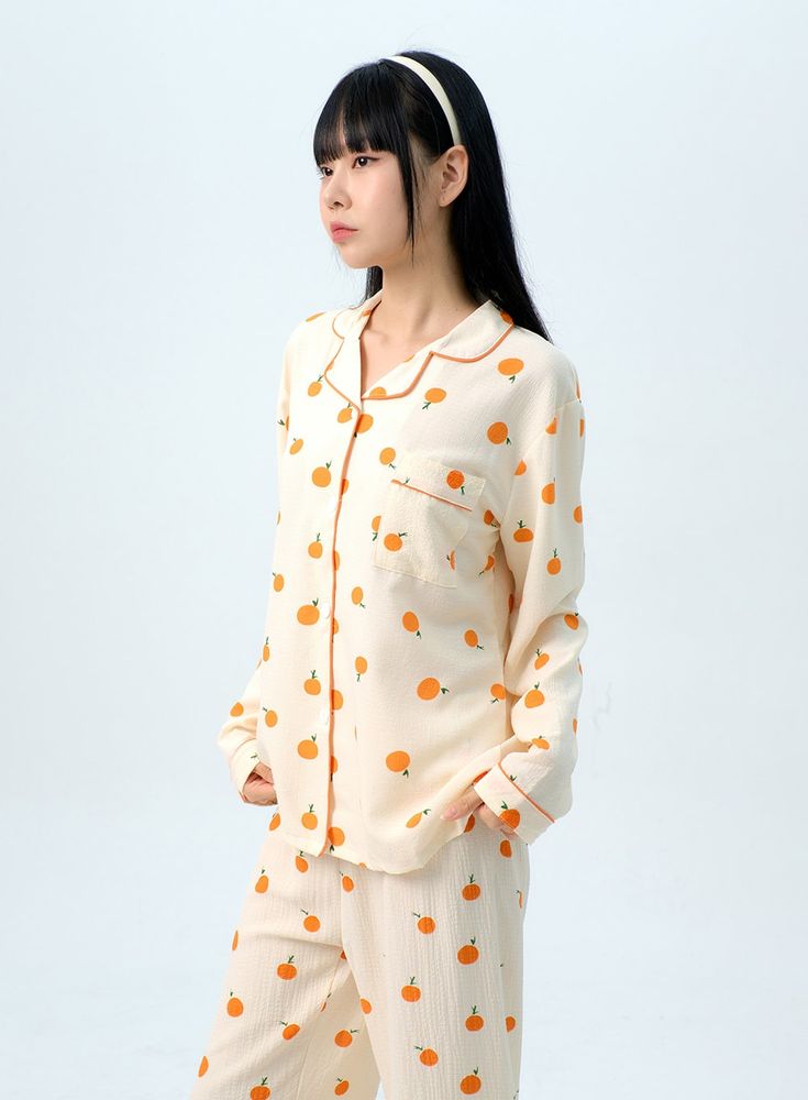 Product Detail Discover our KPOP-inspired collection for women's fashion. Lounge in style with our dot print Korean Fashion Collection. Normal fit for a comfortable and trendy look. Shop now and embrace the fashion of KPOP stars! Occasion : Lounge Print : Dot Material : Cotton, Polyester Sleeve : Long sleeve Neck : Collar Fit : Normal fit Cotton70 Polyester30 Color : Yellow Model Size Model is wearing size S/M and the color Yellow. Height : 167cm / Top : S / Bottom : S(26 inch) .prddescription t Relaxed Fit Orange Sleepwear For Spring, Orange Relaxed Fit Sleepwear For Spring, Trendy Relaxed Fit Sleepwear For Spring, Casual Fitted Fall Sleepwear, Casual Fitted Sleepwear For Fall, Fitted Casual Sleepwear For Fall, Trendy Long Sleeve Sleepwear, Cute Relaxed Fit Sleepwear, Casual Orange Sleepwear For Fall