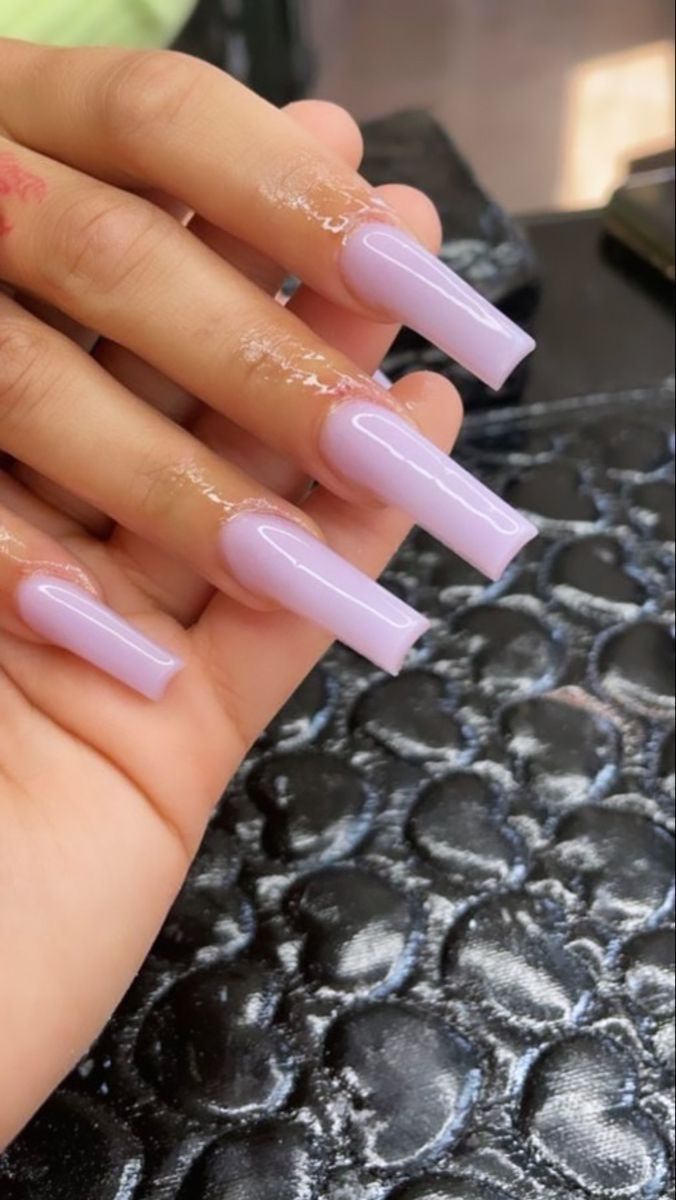 Milky Purple Acrylic Nails, Basic One Color Acrylic Nails, Purple Nails Plain, Acrylic Solid Color Nails, Basic Nail Inspo Acrylic, Long Acrylic Nails Solid Color, Solid Colour Acrylic Nails, Plain Long Nails, Simple Nails One Color