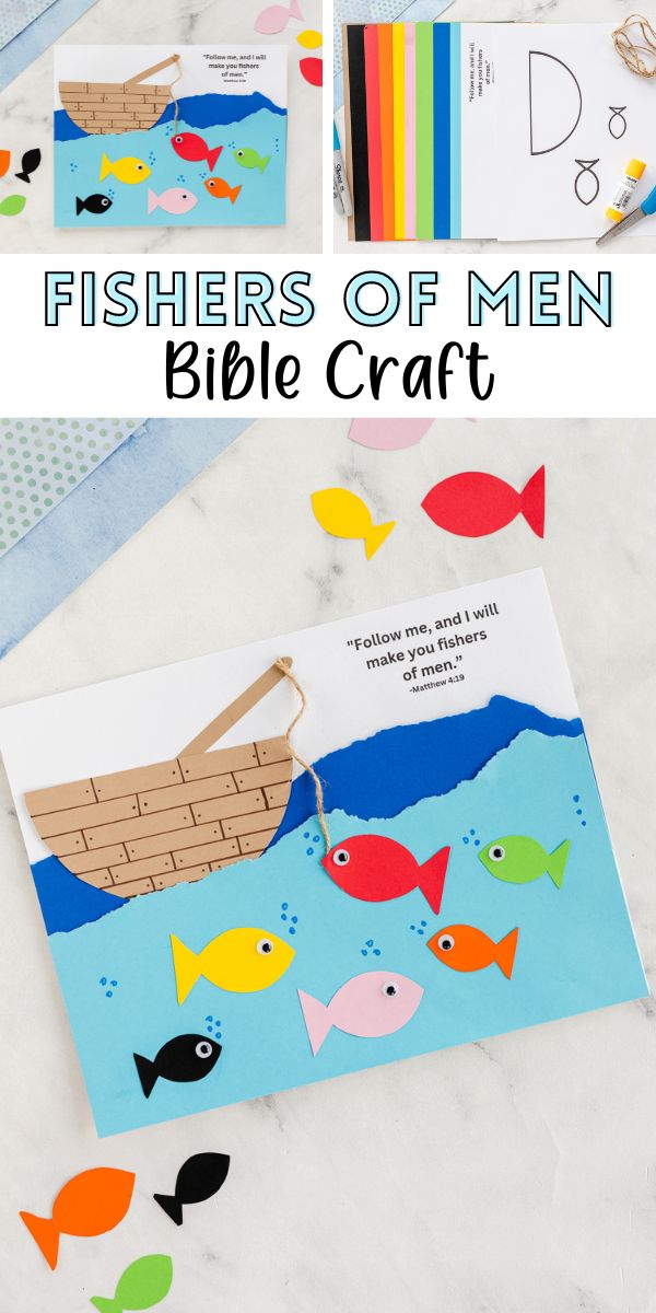 fishers of men bible craft for kids to make with paper and construction materials on the table