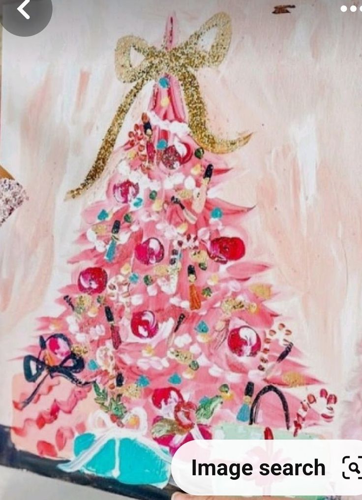 a painting of a pink christmas tree is shown