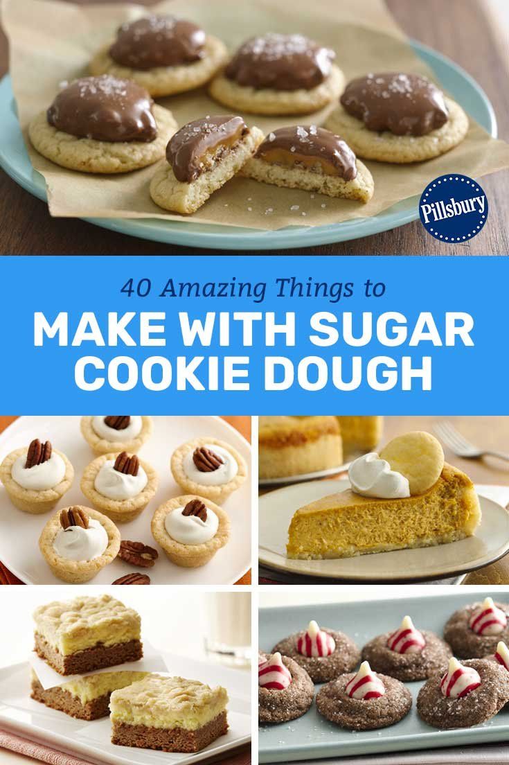 some cookies and desserts on plates with the words, 40 amazing things to make with sugar cookie dough