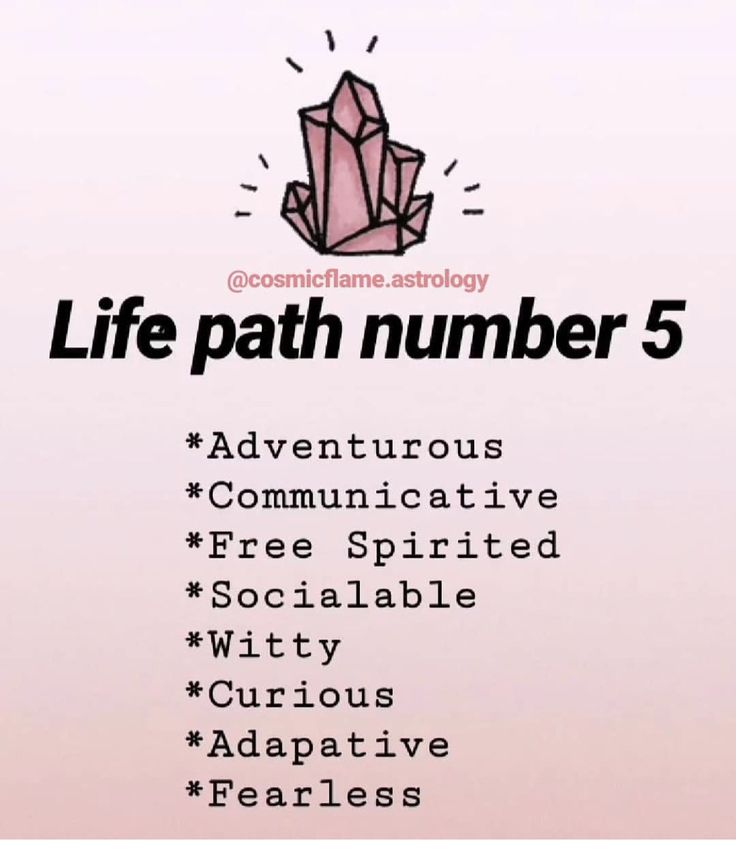 the words life path number 5 are written in different font styles and colors, along with an image of a diamond