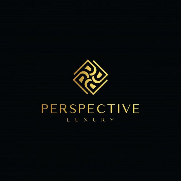 the logo for perspective luxury is shown in gold on a black background with an elegant design