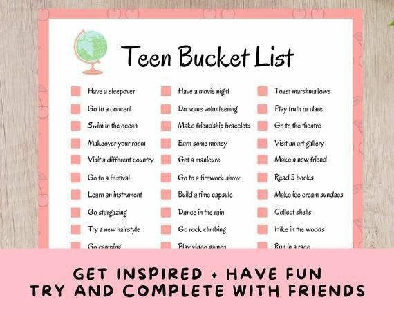 a printable ten bucket list with the text get inspired have fun try and complete with friends