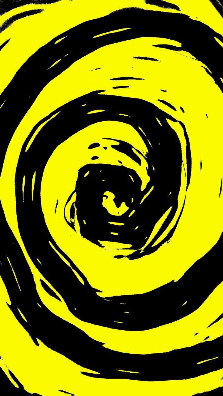 an abstract black and yellow swirl design