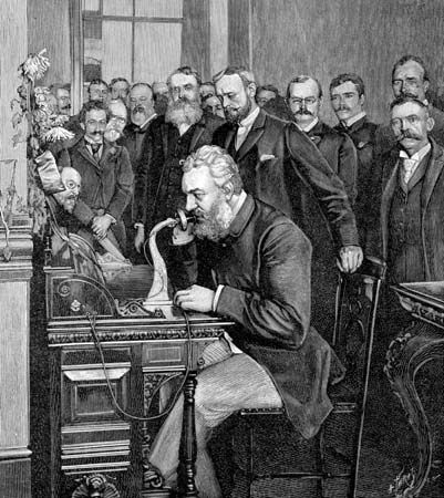 an old black and white drawing of a man writing in front of a group of men