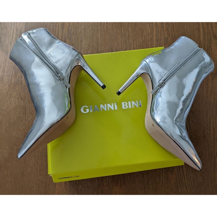 New! Size:9us Medium Width Color:Silver/Platinum Box Included Silver Ankle Boot Heels For Formal Occasions, Silver Ankle Boot Heels, Spring Silver Ankle Boot Heels, Silver Ankle Boot Heels For Spring, Gianni Bini Shoes, Gianni Bini, Bootie Boots, Platinum, Ankle Boots