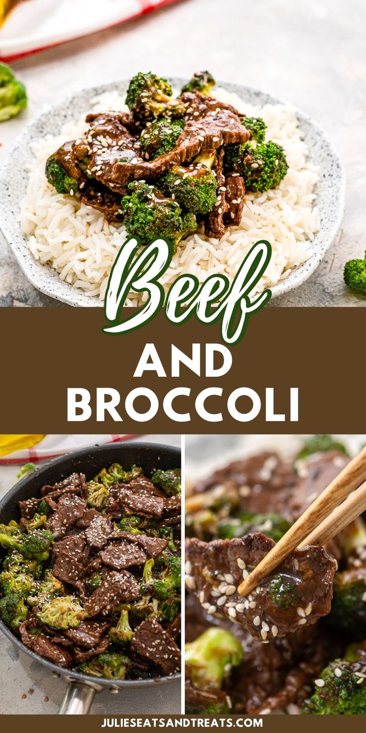 beef and broccoli stir fry on rice with chopsticks