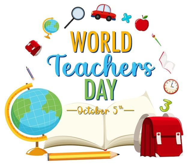 an open book with the words world teachers'day written on it and various school related items surrounding it