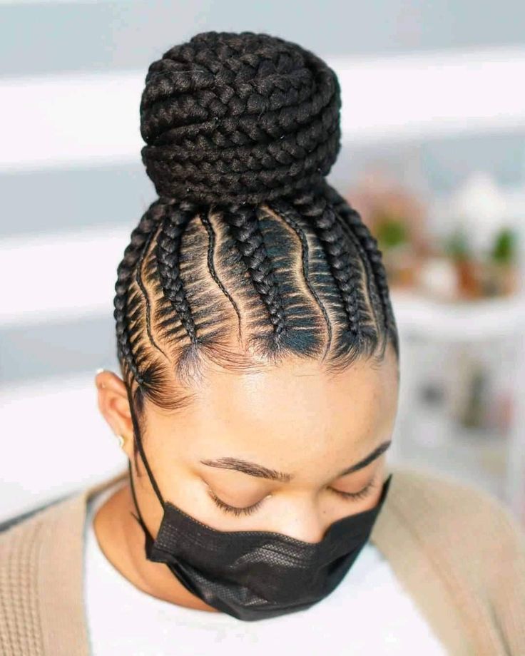 Updo Braided Hairstyles For Black Women, Cornrows Updo Ponytail, Boho Braids Styles, High Ponytail Cornrows, Short Hair Wolf, Short Hair Wolf Cut, Feed In Braids Bun, Styles On Natural Hair, Protective Styles For Natural Hair Short