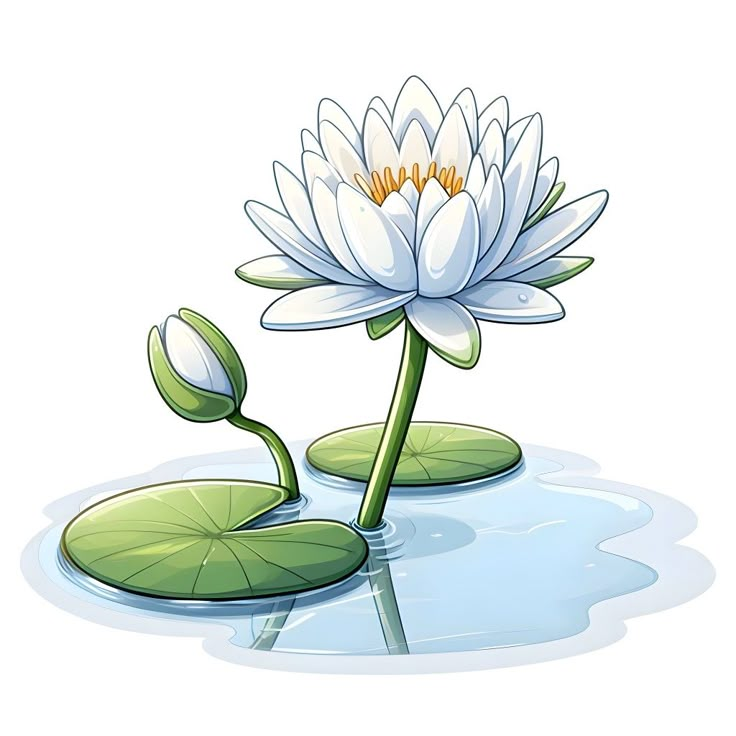 a white water lily floating on top of a body of water