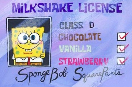 the spongebob squarepants milkshake license card