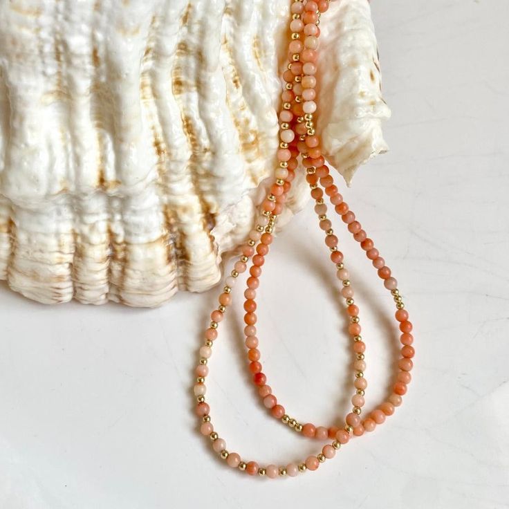 BAMBOO CORAL NECKLACE - PESSEGO – POSHMIRA Coral Jewelry Necklace, Bamboo Coral, Pale Peach, Elegant Sophisticated, Coral Jewelry, Coral Necklace, Delicate Necklace, Spacer Beads, Summer Style