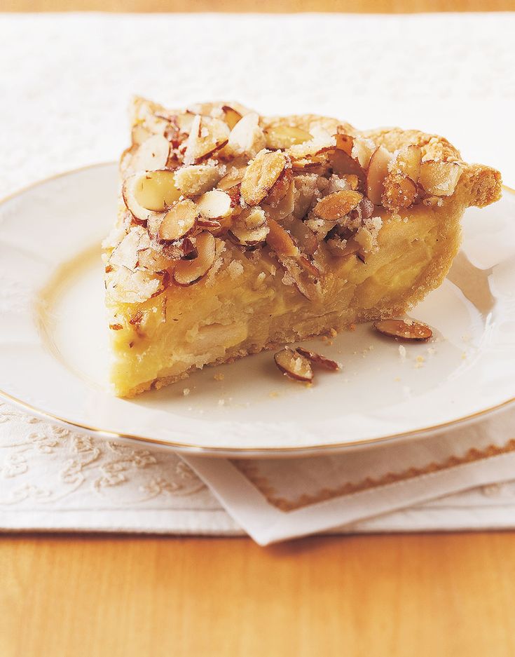 a piece of pie sitting on top of a white plate