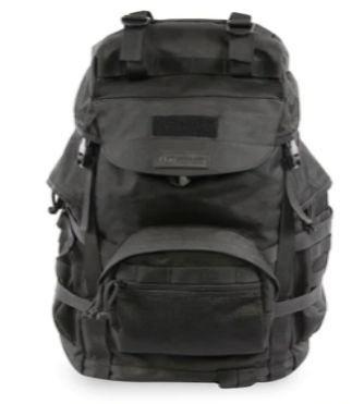 a black backpack is shown with straps on it's back and the front pocket open