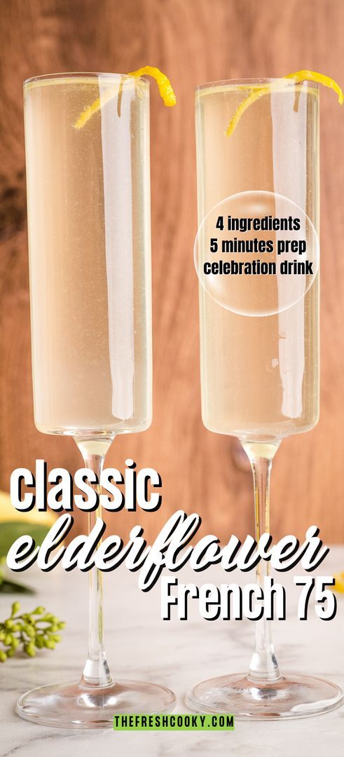 two champagne flutes with lemon wedges in them and the words classic celebration french 75