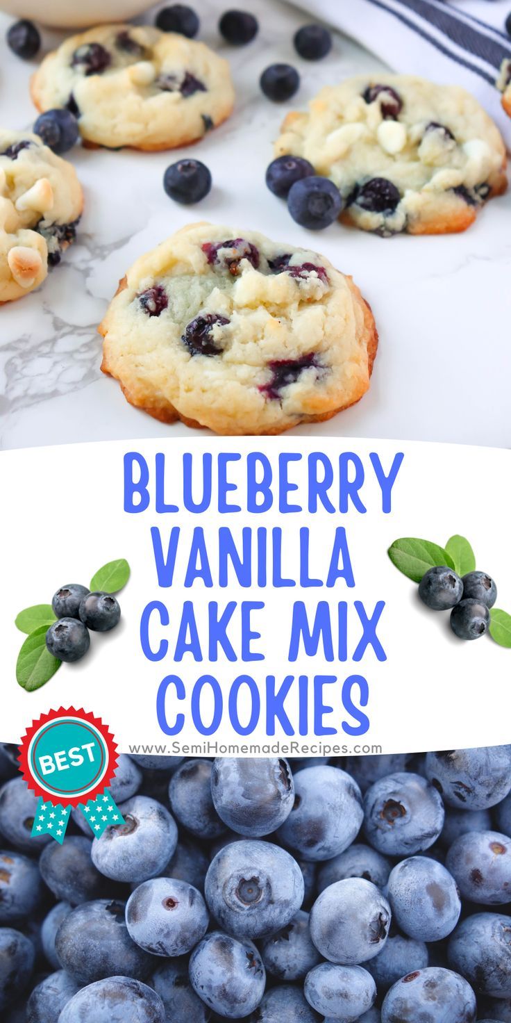 blueberry vanilla cake mix cookies on a plate