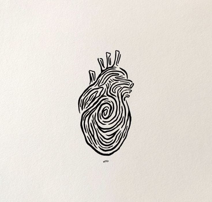 a black and white drawing of a heart