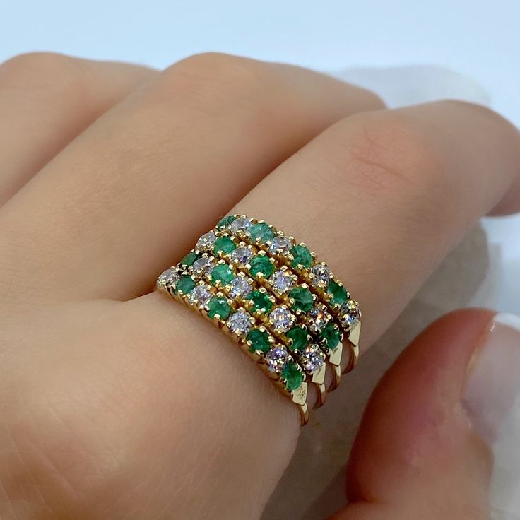 Emerald Ring Vintage - Green Emerald Ring - Yellow Gold Ring - 14k Emerald Ring - Statement Ring - Wire Gold Ring - Harem Ring -Turkish Ring *100% naturel emerald *14k-18k solid gold *solid gold (NOT plated) *gemstone: 2.25 mm. *stone shape: round *stones emerald: 16 pcs. *stones zircon: 16 pcs. *emerald-zircon Luxury Emerald Stackable Rings For May Birthstone, Luxury Green Emerald Stackable Ring, Luxury Green Half Eternity Ring, Green Diamond Stackable Rings Fine Jewelry, Green Half Eternity Stackable Rings Fine Jewelry, Stackable Green Diamond Ring In 14k Gold, 14k Gold Green Half Eternity Jewelry, Green Half Eternity Ring In 14k Gold, Green 14k Gold Half Eternity Jewelry