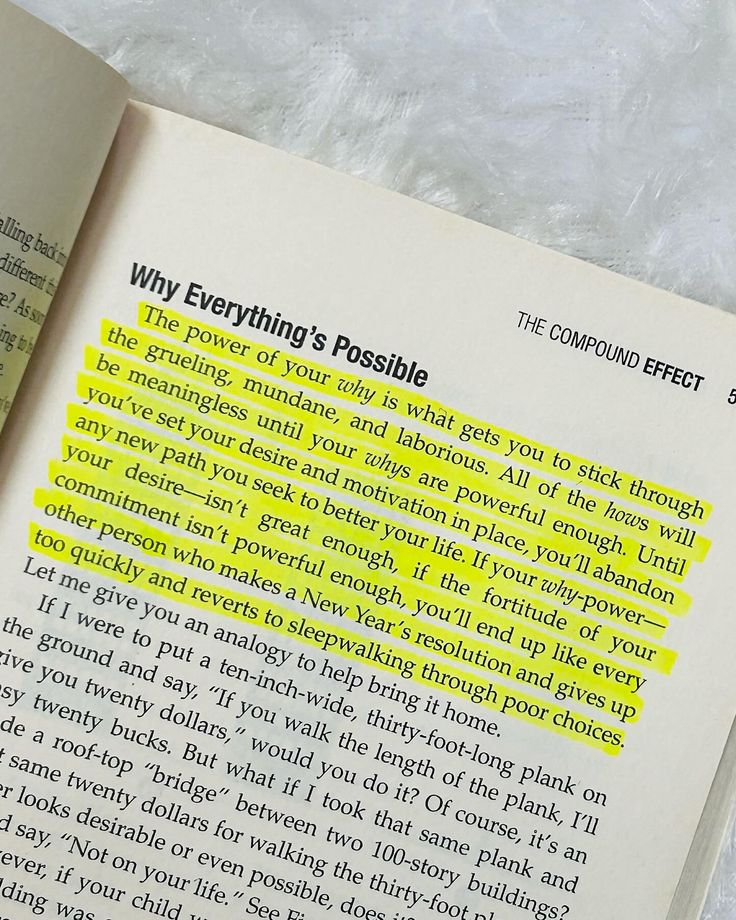 an open book with yellow highlights on the page and text underneath it that reads, why everything's possible