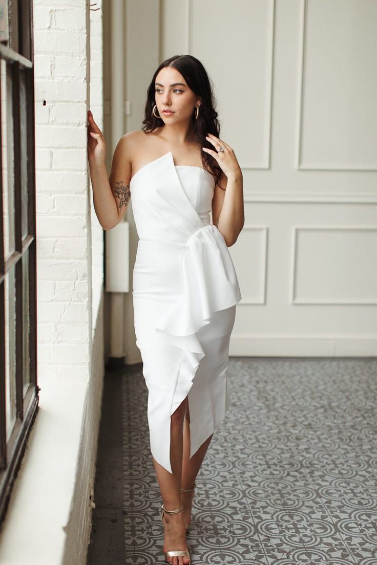 reception dress elliatt Mid Length Reception Dress, Marine Retirement, Bride Party Dress, Shower Dress For Bride, Retirement Ceremony, White Dress Bride, White Rehearsal Dinner Dress, Courthouse Wedding Dress, Reception Dresses