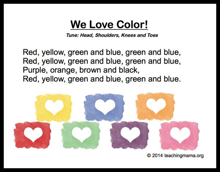 a poster with the words we love color in different colors and shapes, including hearts