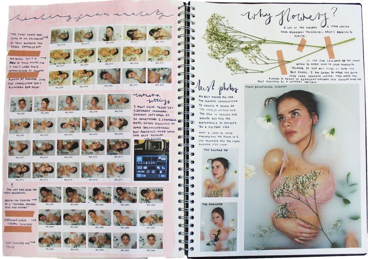 an open page in a magazine with pictures of women and flowers on it's pages