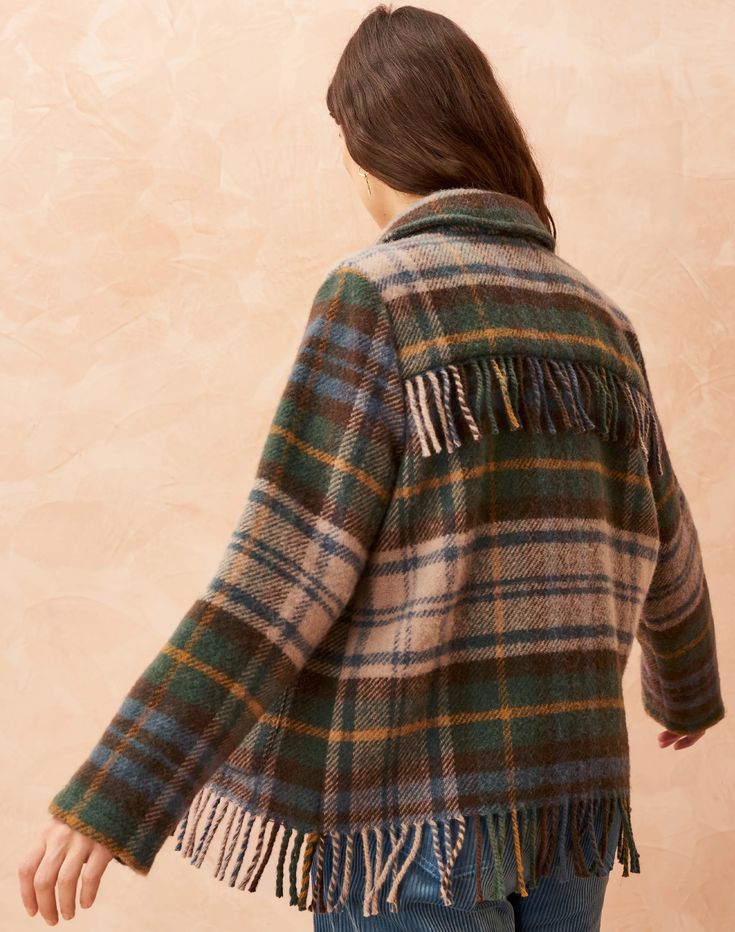 Wool Blanket Jacket | Women's Cardigans | Brora Fashion Blanket Jacket Diy, Blanket Upcycle, Wool Blanket Upcycle, Wool Blanket Coat, Curling Tips, Blanket Jacket, Jacket Ideas, Women's Cardigans, Tartan Blanket