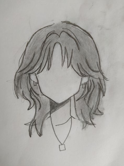 a pencil drawing of a person with long hair and a necklace on her neck, looking to the side