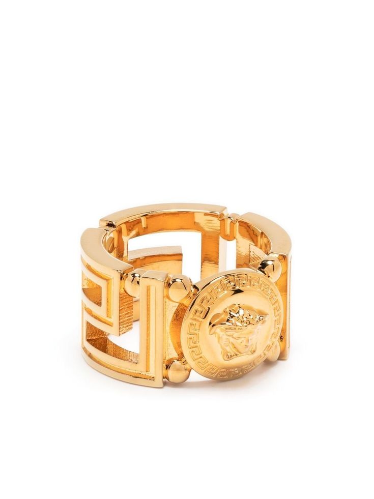 Medusa Head motif ring from VERSACE featuring gold-tone hardware, polished finish, engraved detail, Medusa Head motif, versace gold and brass. | Versace Medusa Head motif ring Versace Greek Key Ring, Madusa Ring, Versace Ring, Golden Rings, Hermes Bracelet, Versace Jewelry, Versace Gold, Juicy Couture Jewelry, Medusa Head