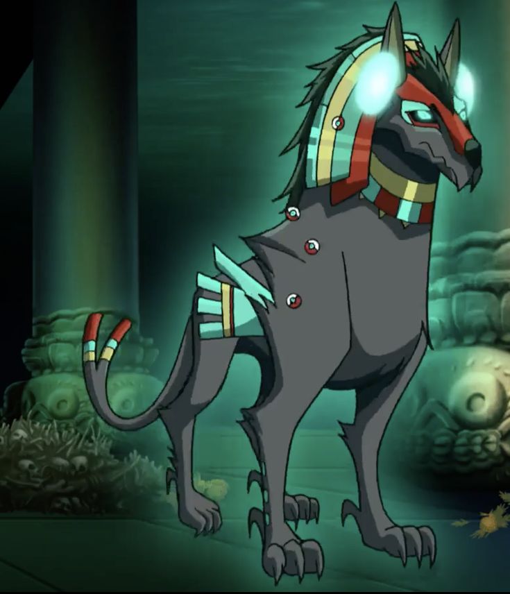 an animated image of a cat with glowing eyes and headdress on it's face