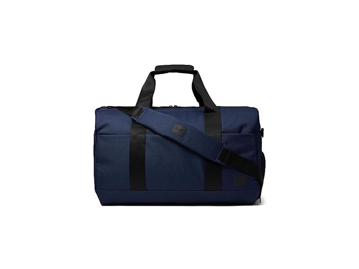 Herschel Supply Co. Tech Novel - Handbags : Mood Indigo : If you travel frequently, the Herschel Supply Co. Tech Novel Duffle bag is a must-have to stay organized. Crafted using a signature striped liner, the bag has a zippered top closure, a removable padded shoulder strap and a sturdy carry strap. The spacious interior allows you to keep your essentials safe. Crafted using the brand's signature striped liner. Removable shoulder strap for added practicality. Top carry straps for added convenien Navy Travel Bag With Adjustable Strap, Navy Travel Bag With Top Carry Handle, Functional Navy Rectangular Bags, Navy Rectangular Business Bag, Functional Navy Rectangular Bag, Navy Rectangular Functional Bag, Navy Travel Satchel Shoulder Bag, Navy Rectangular Duffle Bag For Travel, Navy Shoulder Bag Satchel For Travel