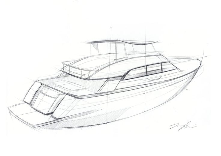 a drawing of a boat that is in the water with its hood up and windows open