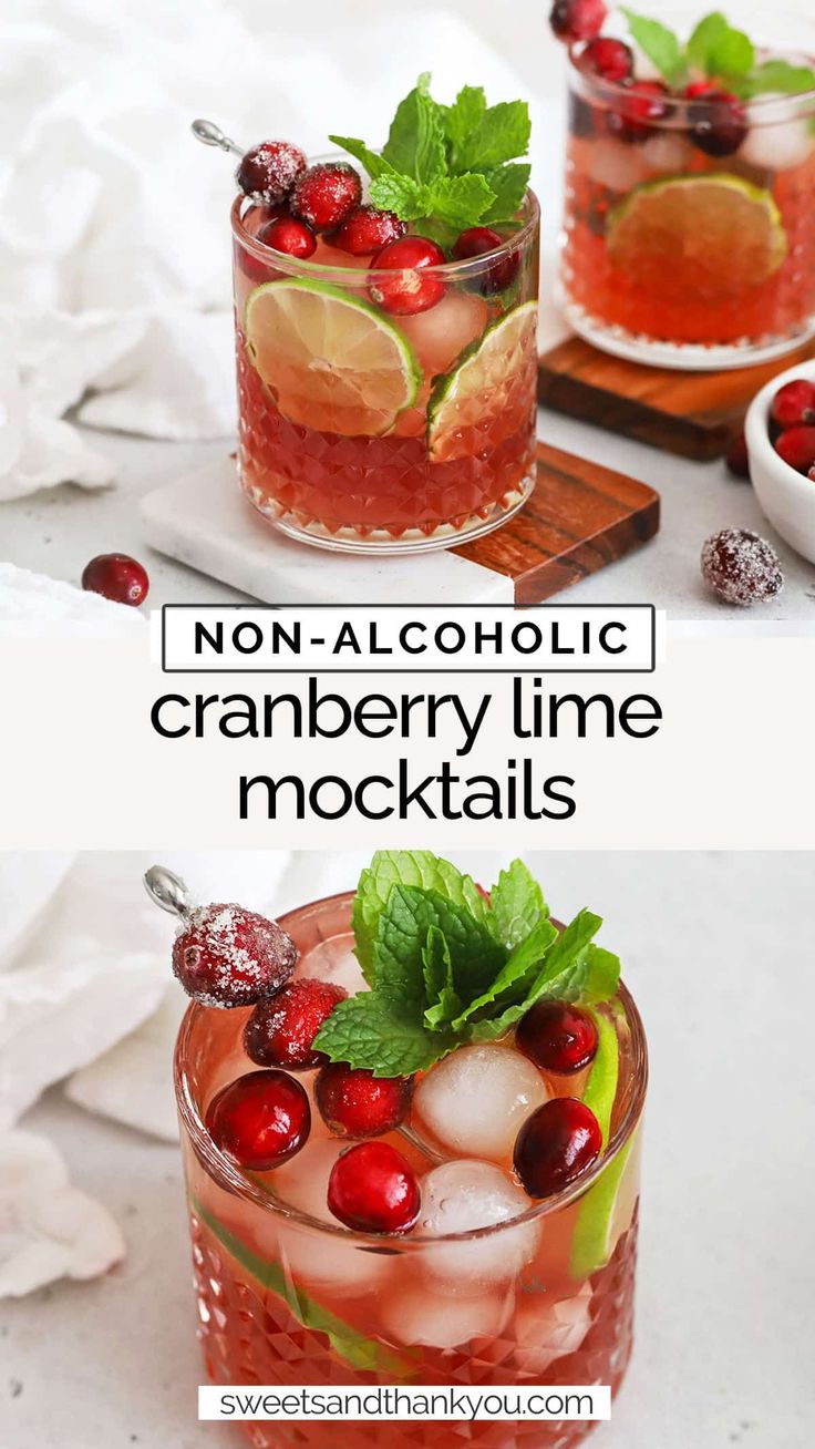 two glasses filled with cranberry lime cocktail